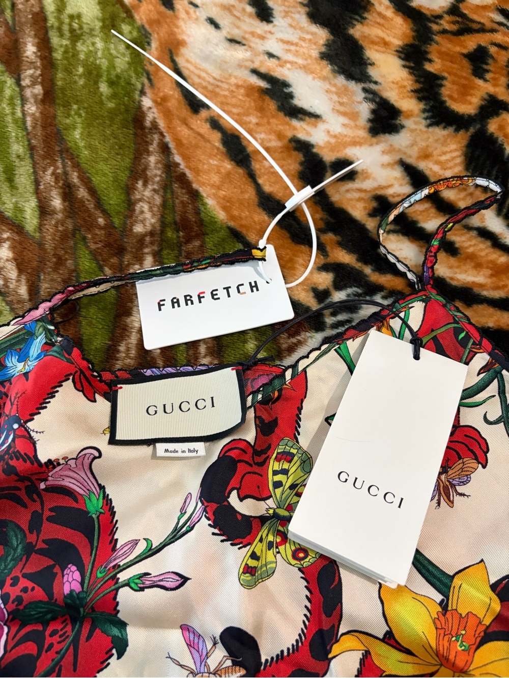 Gucci Silk Floral & Butterfly Camisole in Red, Green & Yellow
